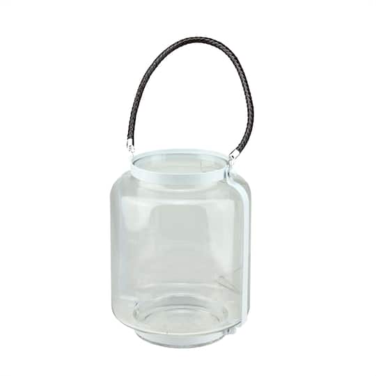 17" White Framed Glass Pillar Candle Holder Lantern